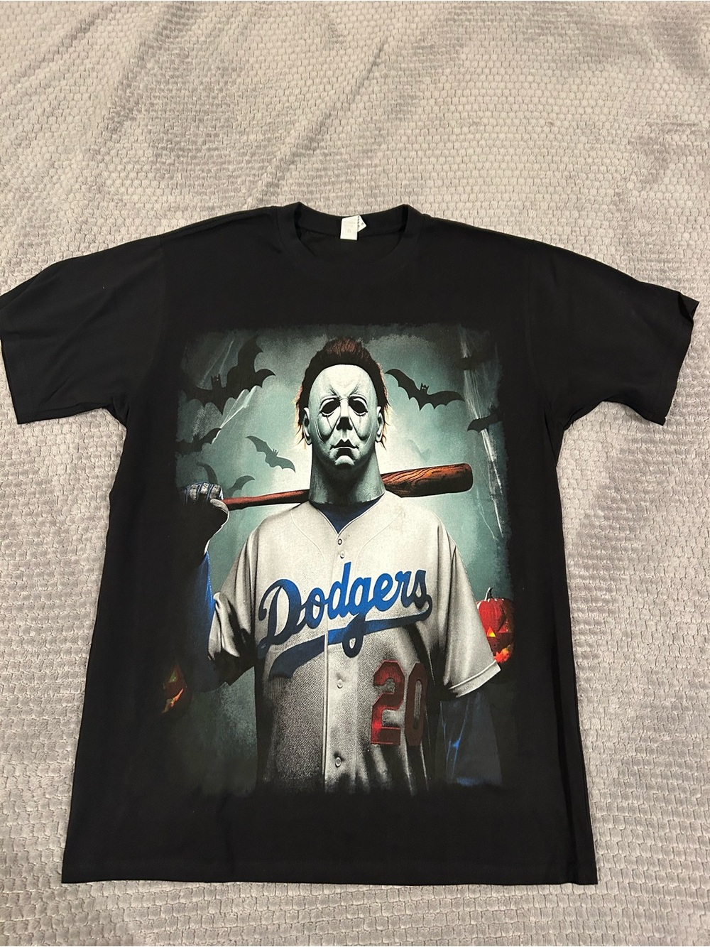 Men's Black Graphic Dodgers Jason Baseball T-Shirt Halloween